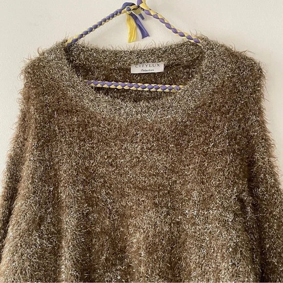Citylux Collection Sparkly Gold Tinsel Pullover Sweater - Picture 3 of 16